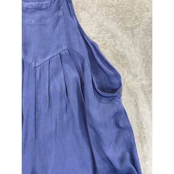 Anrabess Overall Jumpsuit Small Blue Wide Leg Linen Blend Romper Loose Lagenlook - Picture 5 of 10